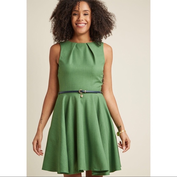 New ModCloth Green Belted Dress - Picture 3 of 7